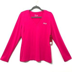 FILA SPORT Live Motion V Neck Hot Pink Long Sleeve Active Workout Top NWT